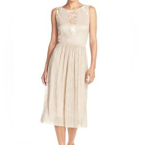 Tahari Champagne Metallic Dress with Lace/Sequin Panel Accent • 8